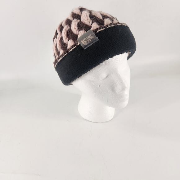 The North Face Alpaca Wool Chunky Knit Beanie Hat Women Brown Pink Hand Knit - Picture 3 of 6